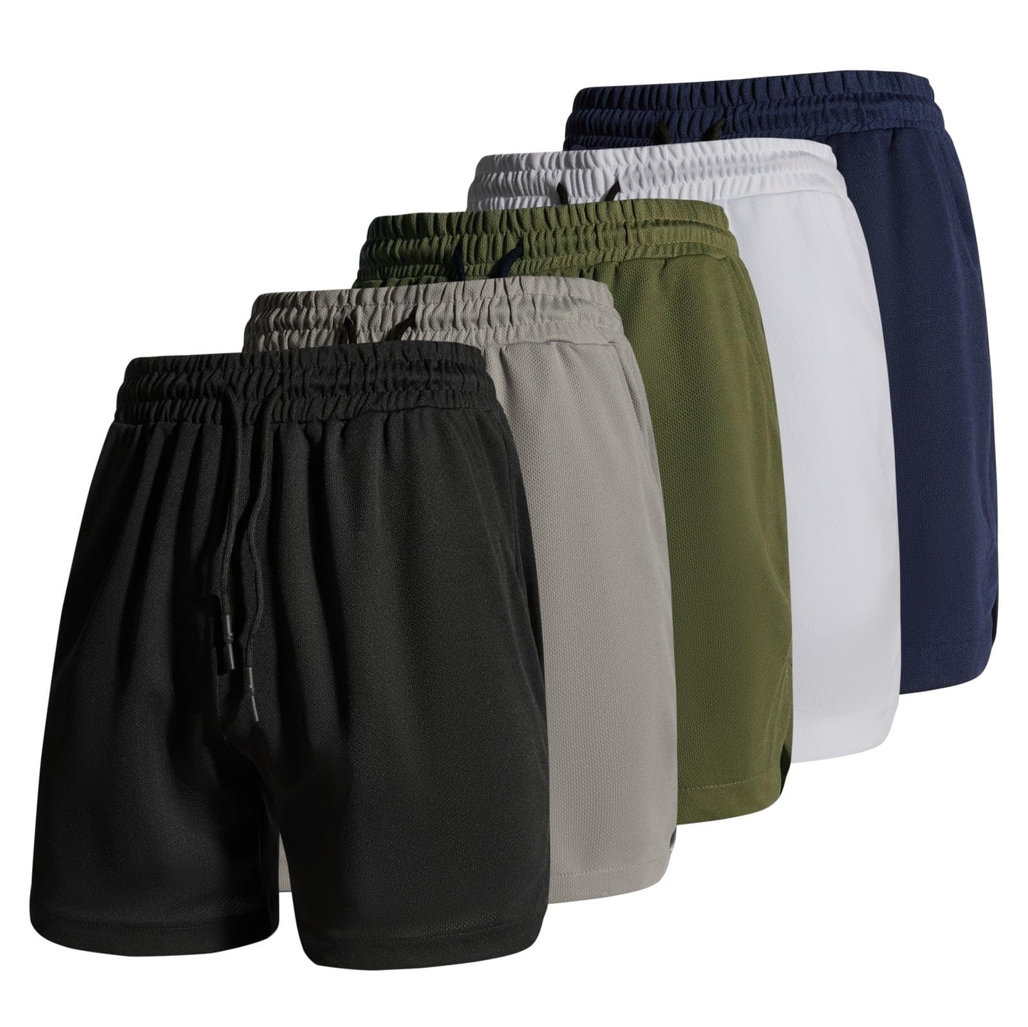 CNRUWE Men's Workout Shorts 5-Pack | 5" Inseam, Quick-Dry, Zipper Pockets & Reflective (Small)