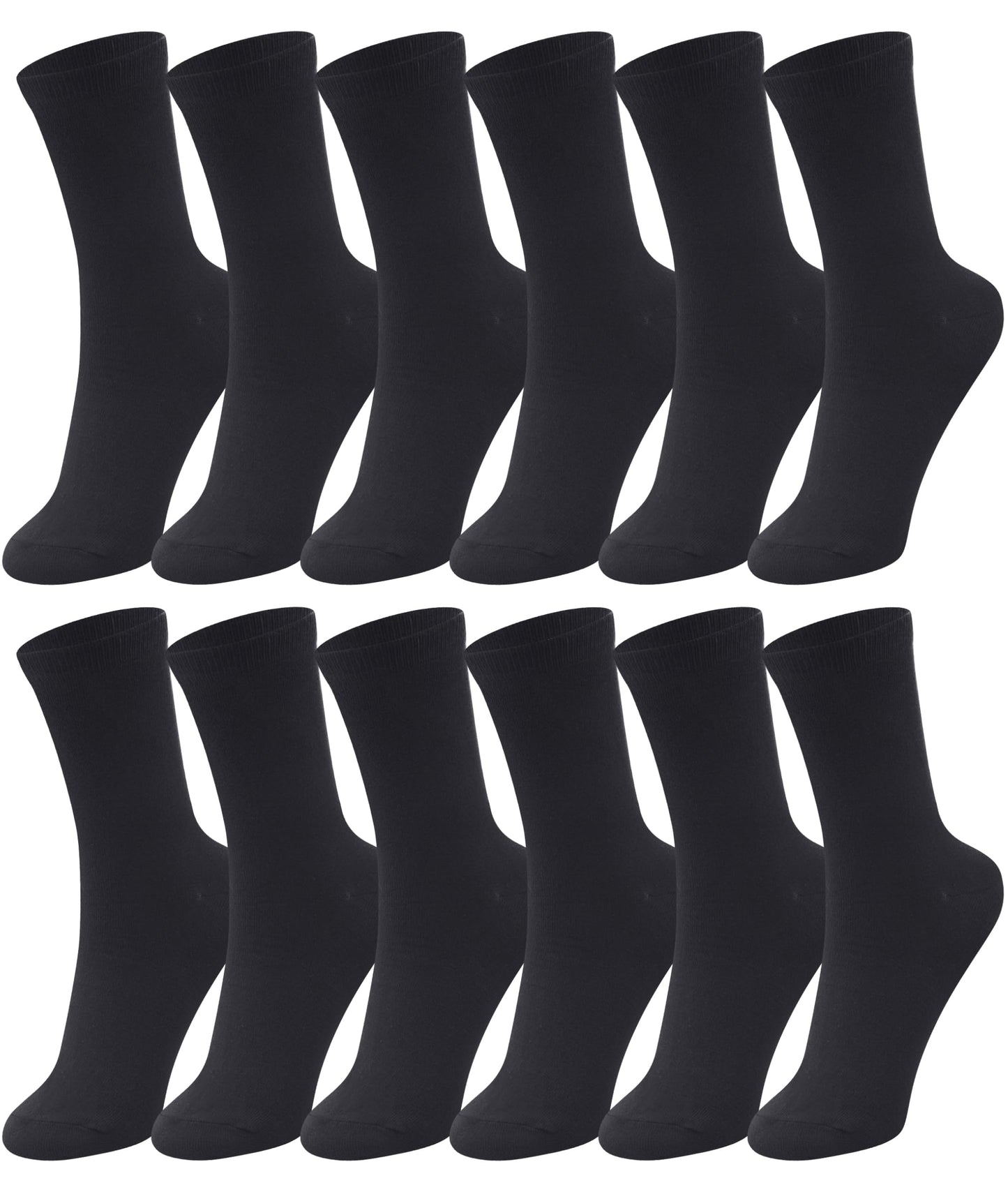 Duufin Women's Black Crew Socks | 12 Pairs Mid-Calf, Lightweight & Breathable (Size 5-9)