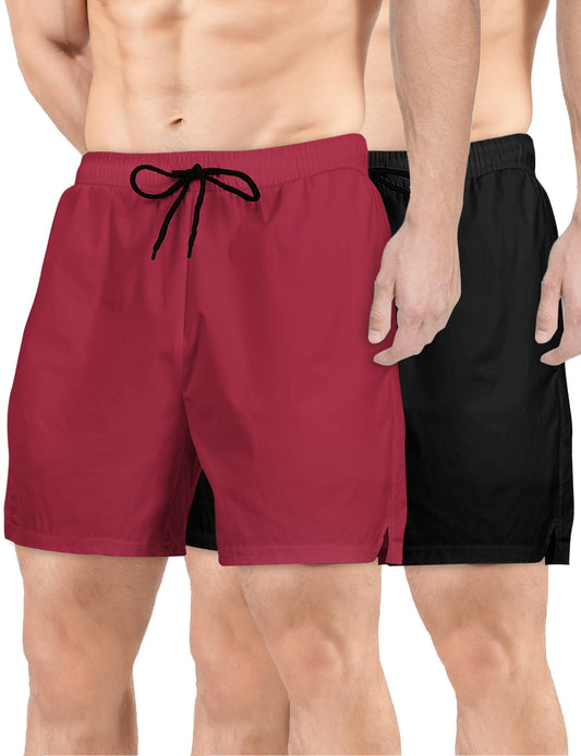 Men's Athletic Shorts – 2 Pack | 5" Inseam | Quick-Dry Gym & Running Shorts (Black & Red)