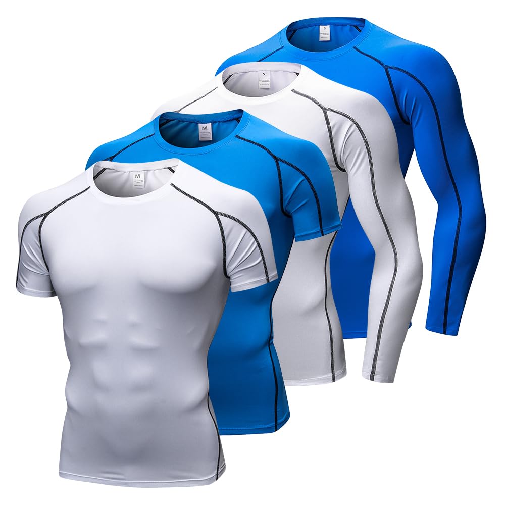 4-Pack Men's Compression Shirts – Long & Short Sleeve Athletic Workout Tops & Baselayers