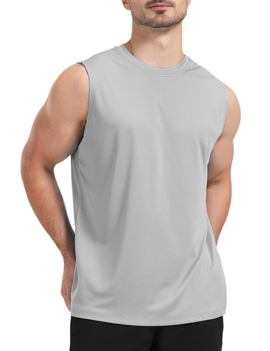 Men's UPF 50+ Sleeveless Workout Tank Top – Quick Dry, Muscle Fit | Light Grey XL