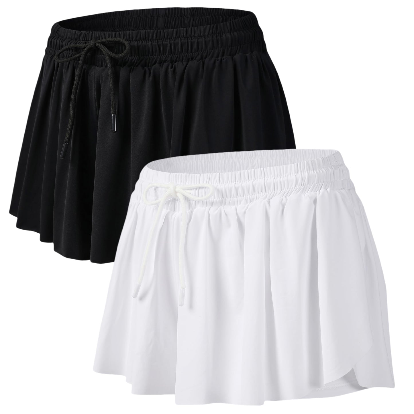 Women's 2-Pack Flowy Athletic Shorts | 2-in-1 Gym, Yoga & Running Shorts with Pockets (Black & White)
