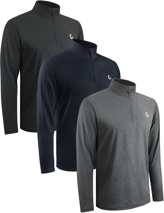 Men's 3-Pack Quarter Zip Pullover – Quick Dry Athletic Sweatshirt for Gym, Golf & Outdoors