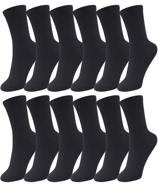 Duufin Women's Black Crew Socks | 12 Pairs Mid-Calf, Lightweight & Breathable (Size 5-9)